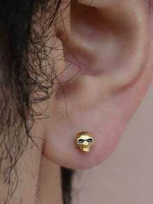 1 Peça Brinco de Pino Punk Gótico Dourado Preto Prata Mini Cabeça de Fantasma Caveira Costas Planas Cartilagem Antitrago Hélice Concha Lóbulo Piercing Joias Masculinas 16 Gauge - Um par de brincos de caveira esférica - Visão 6