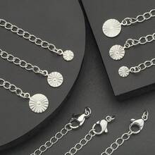 5pcs Stainless Steel Extension Chain With Lobster Clasp And Round Sun Pattern Tail Pendant 70mm/75mm/80mm Suitable For Handmade DIY Jewelry, Bracelet, Necklace, Adjustable Chain, Tail Chain, Extension Chain, Bag Charm, Jewelry Chain, Beading Accessories, Closure Connector, Jewelry Making Materials - Extended Chain - View 7