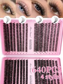 640 Clusters D Curl DIY Eyelash Extensions, 30D+40D+50D+60D Mixed Pack, 8-16mm Mixed Length Natural Fluffy, Long, Lightweight Soft And Reusable, Suitable For Daily, Party, Wedding, Travel And Halloween And Other Occasions - D - View 4