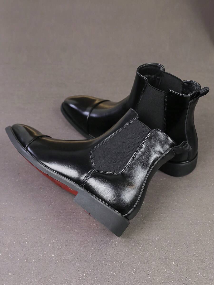 Men's Chelsea Boots High-Top British Style Black Pointed Toe Leather Shoes Boots Mid-Calf Ankle Boots - Black - View 1