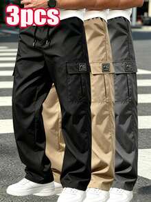 3 pezzi Pantaloni cargo da uomo primavera autunno moda gamba dritta con coulisse tasche multiple pantaloni lunghi sportivi - Multicolore - Visualizzare 1