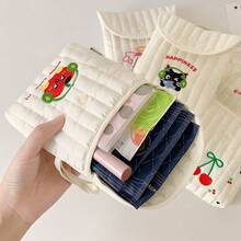 1pc Cute Cream White Quilted Sanitary Pad Storage Bag, Cartoon Embroidered Period Pad Organizer With Handle, Snap Button Flap Mini Makeup Pouch, Fits Lipstick, Hair Clips, Swabs, Portable Multi-Functional Storage Bag For Teenage Girls, Travel, College Dorm, Daily Use,Back To School - Multicolor - View 4
