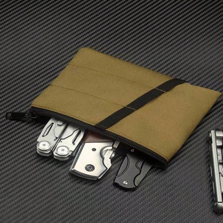 1 Buah Kantong Gantung Multi-Kompartemen dengan Pita Elastis, Dua Lubang Gantung, Perekat Velcro, Bahan Kain Oxford Tahan Sobek, Cocok untuk Penyimpanan Koin, Pisau, dan Senter Portabel Taktis Luar Ruangan - MultiWarna - View 1