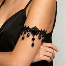 1pc Vintage Gothic Dark Style Fashion Sexy Elegant Exquisite Elegant Personalized Lace Arm Cuff Geometric Tassel Pendant Arm Chain Arm Ring Suitable For Women Daily Casual Outings Banquets Music Festivals Party Events Wear Holiday Gift - Black - View 9