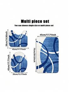 1pc/3pcs Blue & White Abstract Line Pattern Flannel Printed Bathroom Mat, Washable Polyester Fiber Decorative Rug, Soft Skin-Friendly Thick Absorbent Mat, Foldable Easy Care Mat, Available In Bath Mat, U-Shaped Mat, Toilet Lid Cover, Suitable For Bathroom Shower Area, Toilet Washroom, Living Room, Indoor Entrance, Home Use, Home Bathroom Decor Carpet, Multi-Purpose Mat, All-Season Wear-Resistant Mat, Decorative Bathroom Mat - Multicolor - View 2