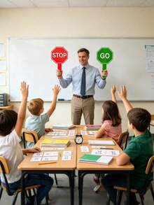 1pc GO/STOP Learning Sign Handheld Teaching Prop, Suitable For Students And Educators, Very Practical Teaching Tool, Double-Sided PVC Handheld Response Card, Applicable For Teacher Classroom Tools, Fun Home Games And Interactive Learning Activities - Sign - View 13