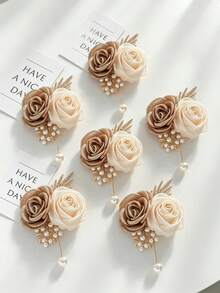 1pc/6pcs Grey Rose Bud Alloy Premium Corsage Suitable For Groom, Bride, Groomsman, Bridesmaid Wedding Decoration, Party, Event, Evening Banquet - Multicolor - View 6