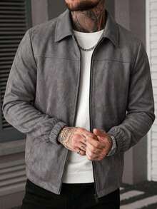 Men's Spring/Autumn Fashion Casual Jacket, Minimalist Versatile Lapel Outerwear - Grey - View 2
