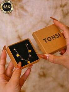TONSI 1件简约优雅时尚不锈钢幸运四叶草梅花吊坠项链礼盒装，适合女性日常佩戴，送给妈妈、妻子、母亲节及其他节日/生日的礼物 - 金色 - 查看 6