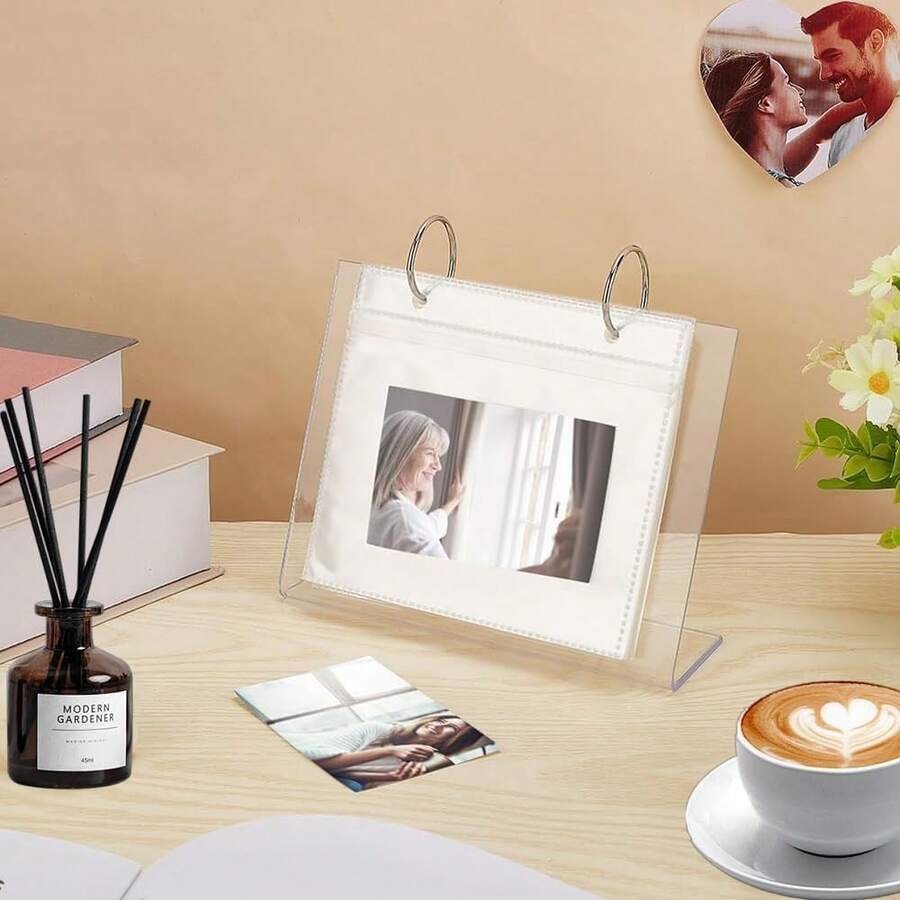 Album ảnh lật đứng trong suốt bằng acrylic, album ảnh lật để bàn gia đình cỡ nhỏ kèm giá trưng bày - A - Xem 1