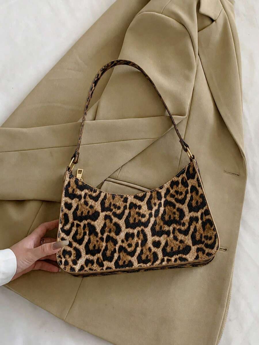 Fashionable Minimalist Shoulder Underarm Baguette Bag - Leopard Print - View 1