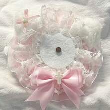 1pc Lace Plush Badge Holder, Girly Fabric Ruffle Badge Base, Satin Bow Heart Star Decor, Magnetic Badge Base, Fits Multiple Sizes, Handmade DIY Badge Storage Display, Sweet Lolita Anime Convention Travel Exquisite Decorative Accessory - Y - View 2