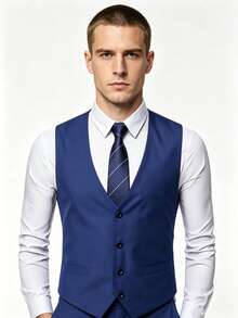 Áo vest công sở bốn nút màu trơn, trang phục trang trọng cho phù rể, áo gile công sở thường ngày, kiểu dáng ôm sát phong cách Hàn Quốc dành cho nam giới. - Màu xanh lam - Xem 1