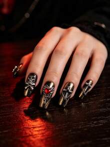 20 Peças Encantos de Arte de Unhas Mistos de Liga de Halloween Escuro com Cruz, Caveira, Coração, Aranha e Mais, Gemas de Unhas 3D Estilo Sangrento Preto e Vermelho, Acessórios de Decoração de Unhas DIY Multifuncionais Y2K, Suprimentos de Arte de Unhas com Strass, Decoração de Unhas Falsas, Suprimentos de Arte de Unhas de Verão - Multicolorido - Visão 5