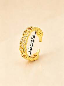 Elegant Gold Stainless Steel & Copper Ring Set, Single Row Inlaid & Hollow Inlaid Eight-Pointed Star Combination, Exquisite & Luxurious, Suitable For Various Occasions - Gold - View 4
