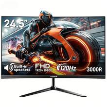 Gawfolk 24.5 Inch Black Curved Gaming Monitor, FHD 1080P PC Monitor, 120Hz 1ms MPRT Computer Display, 98% SRGB Gamut & 178° Wide Viewing Angle, Bezel-Less Ultra Slim Screen With Built-In Speakers, VGA Port & 75x75mm VESA Wall Mountable Design, Premium Monitor Gaming Equipment, Versatile For PC Computer, PC Gaming, TV Viewing, Office Work And Multimedia Entertainment, Ergonomic Curved Display For Desktop Home Use - 英規插(220-240V) - 查看 1