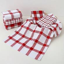 3/6 piezas Toallas de cocina absorbentes a cuadros multicolor (14.9 In X 25.2 In), suaves, reutilizables y lavables, esenciales para la limpieza del hogar, accesorios de cocina - Rojo y blanco - Ver 9