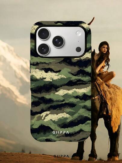GIIPPA 1 قطعة غطاء هاتف بتصميم موجي غير متماثل باللون الأخضر العسكري، متوافق مع هاتف 17 برو ماكس، متوافق مع هاتف 16 برو ماكس، 15 برو ماكس، 14 برو ماكس، غطاء هاتف بأسلوب كوري راقي وعصري وممتع، متوافق مع 11/12/13/14/15/16 برو ماكس بلس، تصميم أنيق مناسب للرجال والنساء، هدية مثالية للصديقة في عيد الميلاد وعيد الحب وعيد الفصح وموسم الزفاف وأعياد الميلاد!