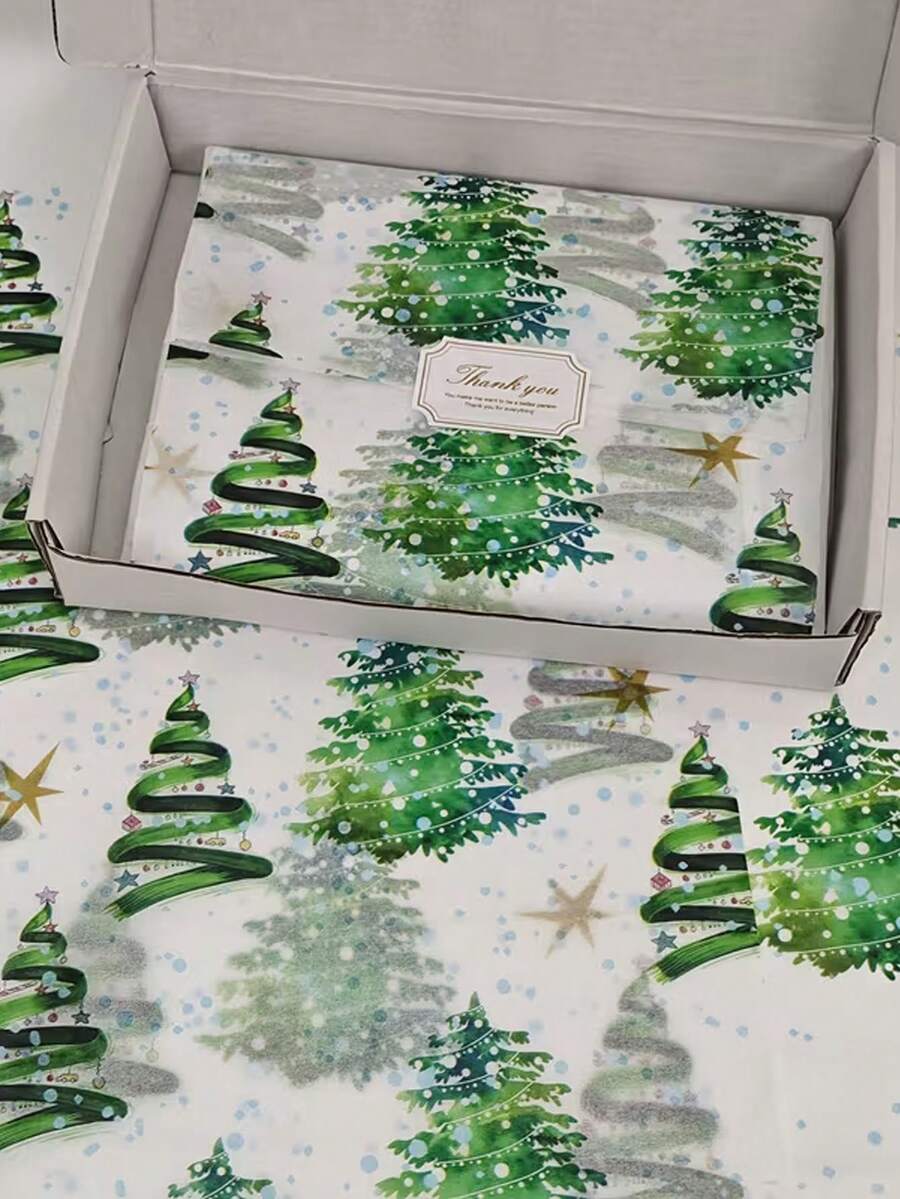40pcs 50x35cm Christmas Tree Pattern Thin Tissue Paper Multi-Pack, Winter Christmas Holiday DIY Handmade Wrapping Paper, Waterproof Reusable Indoor Desktop Gift Box Gift Bag Filler Packaging Paper