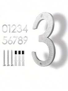 1pc Outdoor Modern House Number Plate - Silver Textured Letters - Painted Numbers House Number, Floating Large 8-Inch Address Number, Suitable For House, Door, Farmhouse, Street - Floating And Embedded Style - House Numbering - House Number - View 2