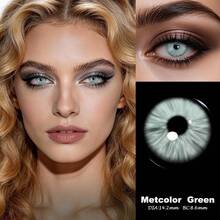 Lalens Metcolor 綠色無縫自然圓形隱形眼鏡 1對 批發美容隱形眼鏡 年度使用 DIA14.20MM BC8.6MM，自然融合色調 適合深色與淺色眼睛 友善佩戴，煙燻妝容美學 派對約會眼部美容隱形眼鏡 - Trinity Green - 查看 5