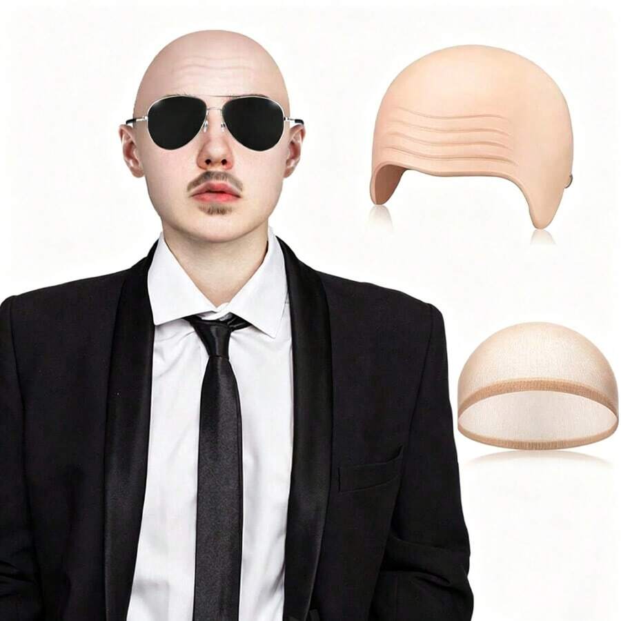 Realistic Bald Cap Prop, Soft Nylon Material, Unisex, Lightweight And Comfortable, Curly Hair Style, Suitable For Cosplay Party, Halloween Prank And Other Occasions, Neutral Color, Unisex Wig - View 1