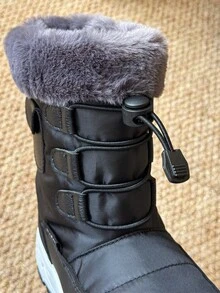 兒童雪地靴，男孩女孩通用雪地靴，戶外靴，露營靴，保暖加厚 - 黑色 - 查看 9