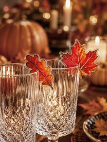 1pc/6pcs Autumn Maple Leaf & Oak Leaf Acrylic Drink Cup Tags, Thanksgiving Cup Identification Charms, Farmhouse Harvest Table Decor, Reusable Cup Labels, Halloween Holiday Dinner Tabletop Decorations, Vintage Leaf Party Table Decor Gifts - Multicolor - View 3