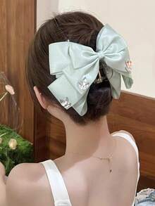 New Versatile Fashionable Satin Bow Ribbon Hair Clip For Women, Elegant Back-Of-Head Rhinestone Top Hair Claw, Cute ABS Plastic Hair Accessory, Suitable For All Seasons - Multicolor - View 8