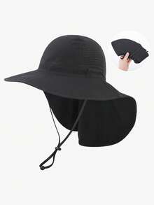 1pc New Ponytail Hole Sun Protection Bucket Hat, Outdoor Hiking Climbing Travel Neck Guard Sun Hat, Breathable Quick-Dry Fashion Glasses Holder - Solid Color Bucket Hat - View 14