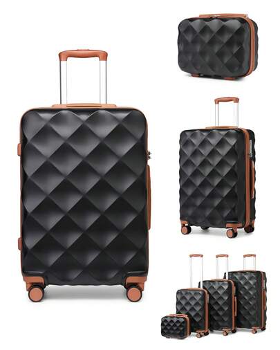 Cabin Luggage Carry On Suitcase 13 20 24 28 Inch Hand Luggage Check In Luggage Set Suitcase Set 3 Piece 4 Piece ABS PC TSA Lock Spinner Wheels Black