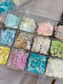 12 Grids/Box Iridescent Crushed Shell Nail Charms Thin Natural Abalone Slices Manicure Decorations Colorful Shell Fragments For Professional Salon & Home Use Summer DIY Nail Art Supplies - Multicolor - View 6