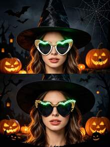 Glow-In-The-Dark Halloween Glasses, Black Fake Glasses With Clear Lenses Costume Props For Men Women Adult Halloween Accessories Outfit,Suitable For Indoor And Outdoor Use - Multiple Styles - View 2
