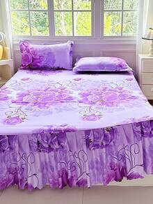 1pc Printed Bed Skirt, Bedding, Soft And Breathable Bed Sheet With Ruffles And Elastic Band, Comfortable Sleep, Lightweight And Elegant, Cloud-Like Soft Texture, Suitable For Twin Bed, Double Bed, Queen Bed, Machine Washable - Multicolor - View 11