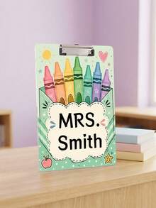 1pc Custom Teacher Name Rainbow Crayon Box Clipboard, Personalized Cute Apple Sun Girly Writing Board, Teacher Appreciation Gift,Back To School,Office Desk Decor,Teacher Gift - Multicolor - View 17