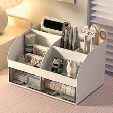 1pc Desk Organizer With Drawer, Pen Holder Storage Box, Office Organizer With 4 Drawers, Desk Accessories And Workspace Organizer, Pen Rack Office Supplies, Suitable For Desktop, Stationery, Pencils, Documents Storage - Multicolor - View 12
