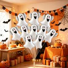 10pcs 38cm Mini White Ghost Aluminum Foil Balloons, Suitable For Halloween Party Decoration Gift Balloons (Ribbon Not Included) Halloween - View 1