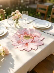 1/2/4 piezas Manteles individuales bordados con loto de verano, adecuados para decoración de mesa de boda y fiesta, manteles de mesa de moda minimalista, manteles para máquina de café, almohadillas antideslizantes y resistentes al calor, adecuados para boda, fiesta, celebración de vacaciones, picnic, camping, decoración de mesa de fiesta de cumpleaños - Multicolor - Ver 3