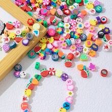 100/200pcs Mixed Style Colorful Polymer Clay Beads, Cute Fruit, Smiling Face, Heart, Flower, Letter Flat Round Beads For DIY Bracelets, Necklaces, Keychains, Handmade Crafts Materials - Assorted Colors and Styles - View 4