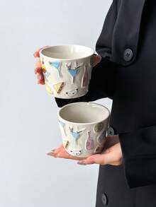 1件夏季派對手持咖啡杯，Ins風卡通創意個性化設計浮雕陶瓷馬克杯，手繪浮雕設計與彩色塗鴉，可愛，夏季冷萃杯，拿鐵拉花，適合各種咖啡，送禮佳品 - 彩色 - 查看 10