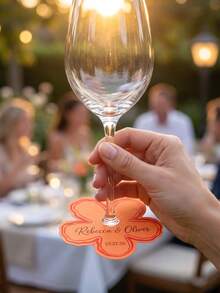 1-48pcs Customized Name Floral Wine Glass Labels, Personalized Wedding Date Floral Seating Cards, Wedding Customized Text Wine Glass Name Labels, Wedding Table Wine Glass Identification Cards, Wedding Gift Matching Small Cards - Multicolor - View 4