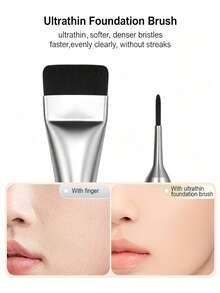 1pc Flat Foundation Brush, A Light And Seamless Concealer Makeup Brush, A Flat Thin Brush For Facial Application, Soft And Skin-Friendly, Quick Application, Light Makeup Effect, No Brush Marks, Suitable For Foundation Brushes, Essential Makeup Tool - Multicolor - View 4