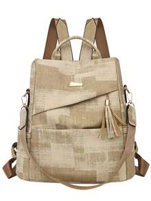 1PC Fashion Classic Canvas Backpack With Textured Fabric And Soft Tassel Pendant, Student Bag With Multiple Compartments, Large Capacity, Can Be Worn As Backpack Or One Shoulder/Crossbody, Lightweight And Burden-Reducing, Suitable For Commuting, Travel, Daily Use, Versatile And Practical Women's Backpack - Multicolor - View 14