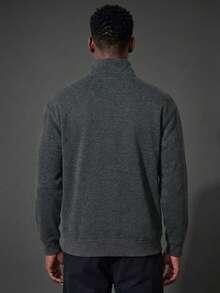 Camvyn Men's Autumn/Winter Casual Fashion Button Loose Drop Shoulder Lapel Sweatshirt - Dark Grey - View 2