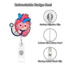 TONAVIETO 1pc Heart Rocking Fun Badge Reel Acrylic Retractable Badge Holder Clip With Swivel Alligator Clip For Nurses, Students Office Staff - Heart Rocking Fun - View 3