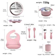 8pcs Baby Led Weaning Stainless Steel Tableware Set, Plates, Bowls, Stainless Steel Forks Spoons, Bibs, Customizable With Names And Patterns - Multicolor - View 10
