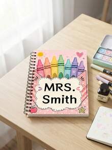 1pc Custom Mrs Teacher Name Spiral Notebook, Full Color Pastel Rainbow Crayon Writing Journal, Teacher Appreciation Gift,Classroom Office Stationery Gift,Teacher Gift,Back To School,Classroom Must Haves - Multicolor - View 5