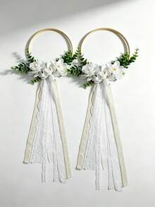 1件/2件裝高級優雅花環，適合婚禮新娘、伴娘手持絲綢花環，新娘手持人造玫瑰花束，西式戶外婚禮伴娘手持人造花環，婚禮人造花環，戶外婚禮手持花環，攝影道具，新娘配件 - 彩色 - 查看 9
