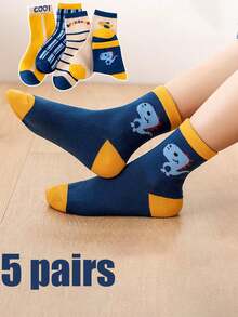 5 Pairs 1-16 Years Old Children's Mid-Calf Socks, Cute Cartoon Dinosaur Casual Sports Socks, Suitable For Boys And Girls, Wearable All Seasons - Multicolor - View 8