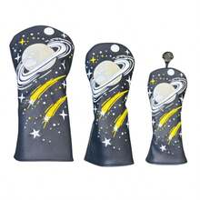 Planet Meteor Theme Wooden Shaft Protector Golf Club Head Cover, 3D Saturn Ring Embroidery, Delicate Litchi Texture PU, Shock-Absorbing Head Cover For On-Course Use - Royal Blue - View 3